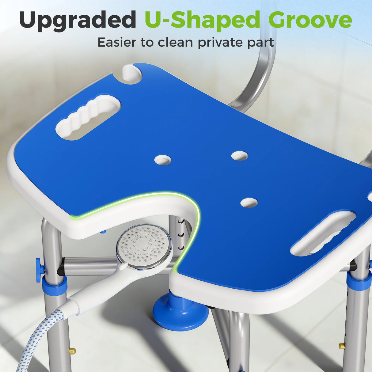 HOMCOM Shower Chair with U-Shaped Cutout, Height Adjustable Bath Bench, Padded Shower Stool for Elderly, Senior, Disabled, Blue