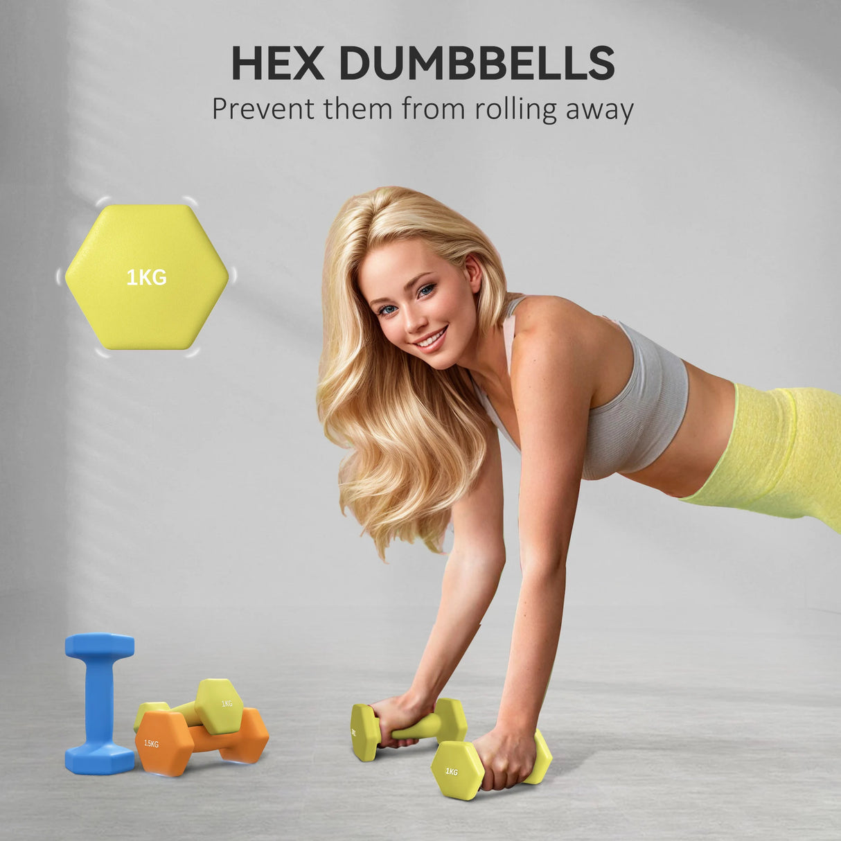 SPORTNOW 2 x 1kg, 2 x 1.5kg and 2 x 2kg Hexagonal Dumbbells Weights Set with Non-Slip Grip for Home Gym Workout