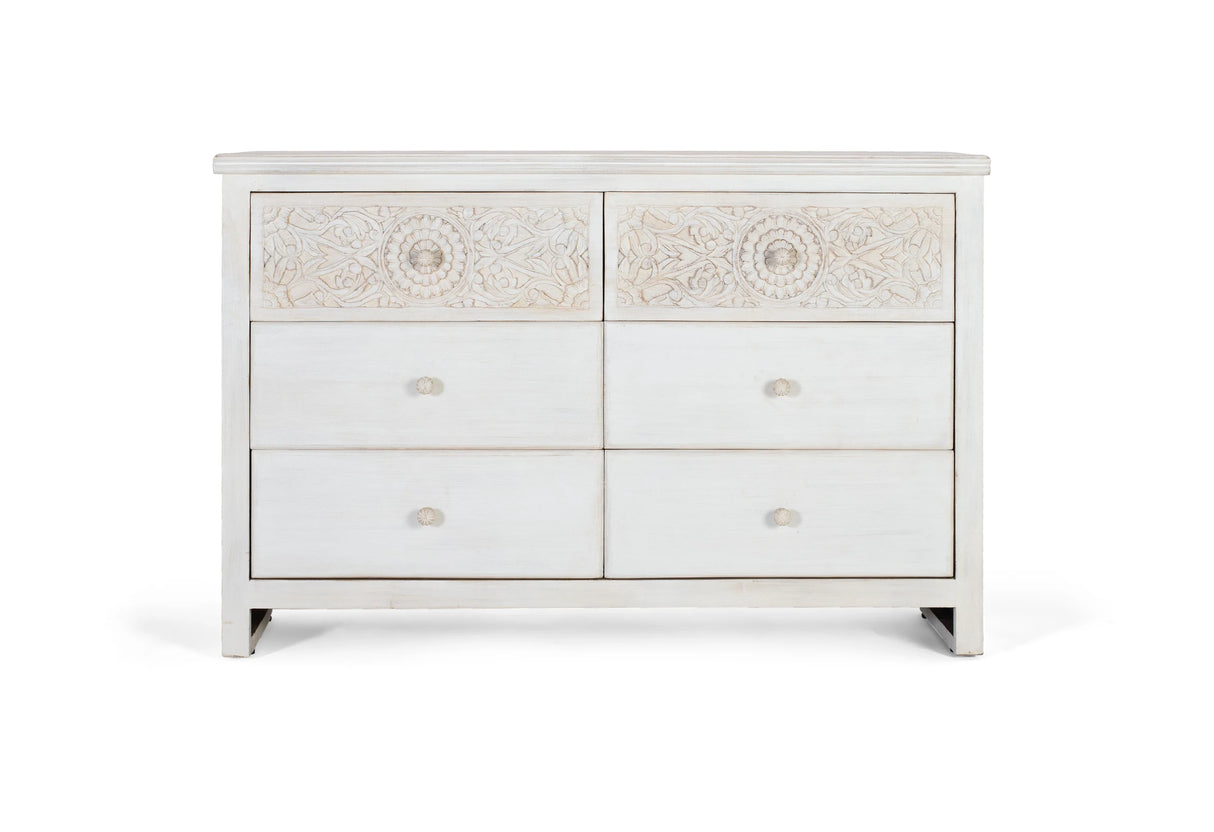 Giner and Colomer Elegant 6-Drawer Chest In Mango Wood With Hand-Carved Details