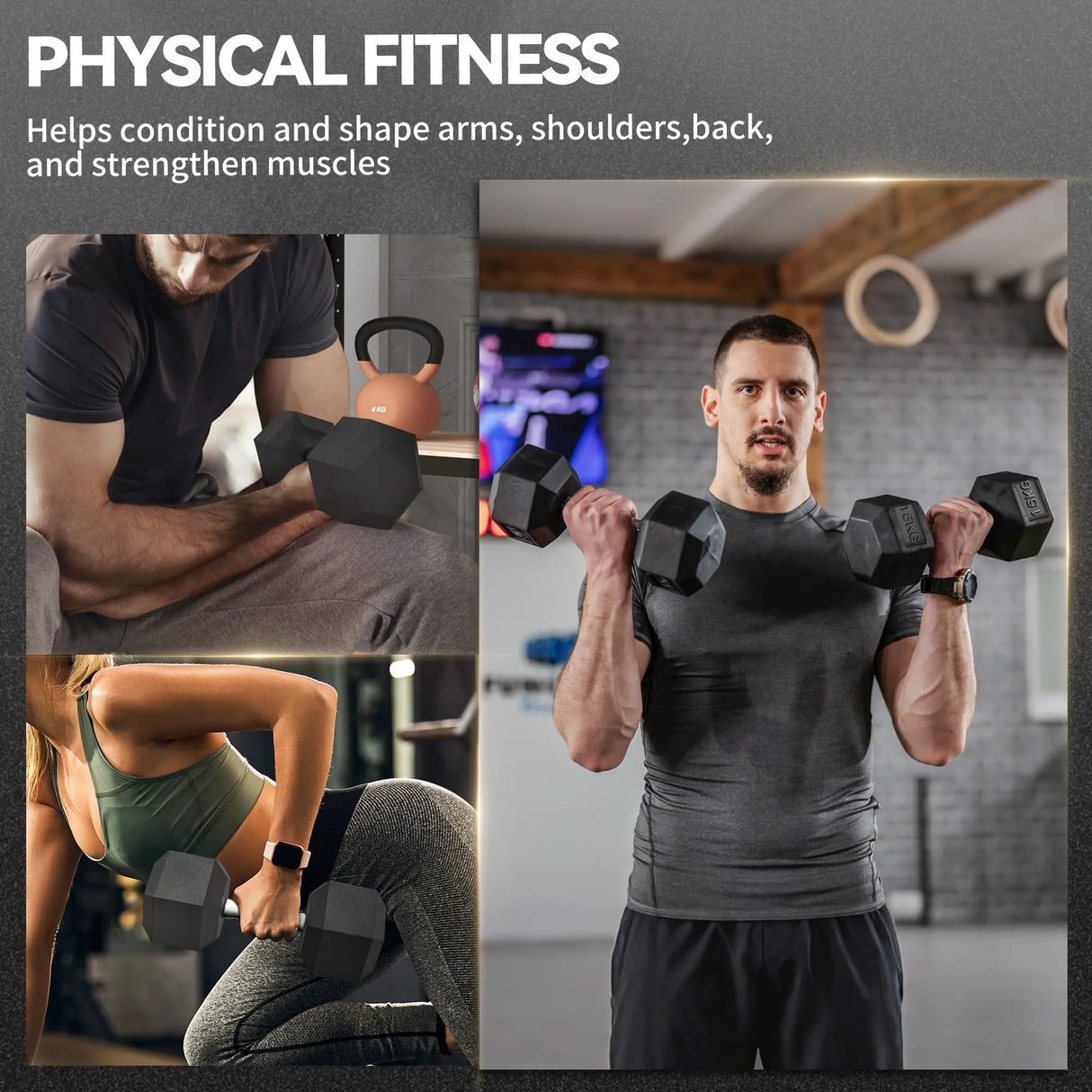 HOMCOM 30KG Rubber Hex Dumbbell Portable Hand Weights Dumbbell Home Gym