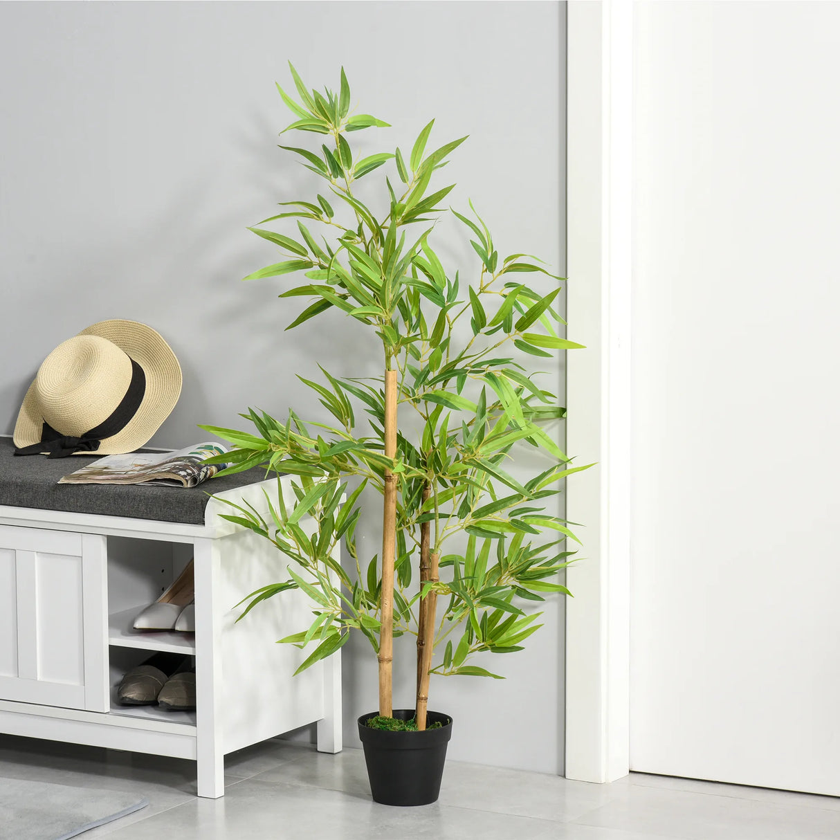 Outsunny Artificial Ficus Tree, with Weighted Plant Pot - Green