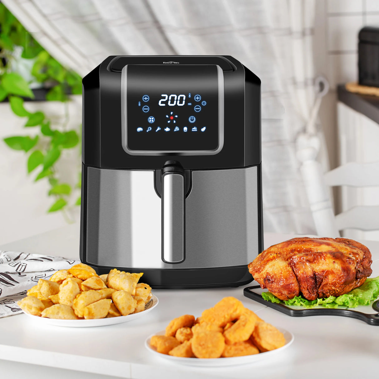 HOMCOM 6.5L Single Basket Air Fryer, 80-200C Temperature, Black and Grey