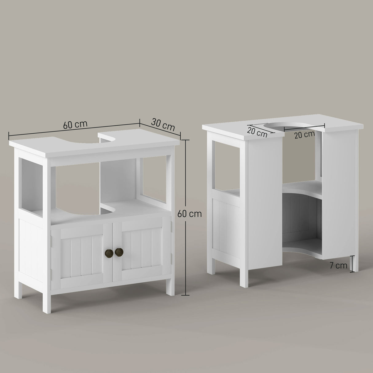 kleankin Pedestal Under Sink Cabinet with Double Doors, Modern Bathroom Vanity Storage Unit with Shelves, White