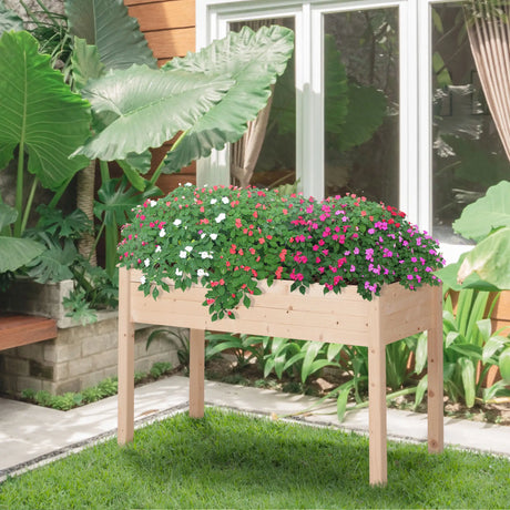 Outsunny Garden Wooden Planters14 Non-Woven Fabric, Rectangular Raised Bed,Fir Wood14Indoor/Outdoor, 122.5Lx56.5Wx76H cm