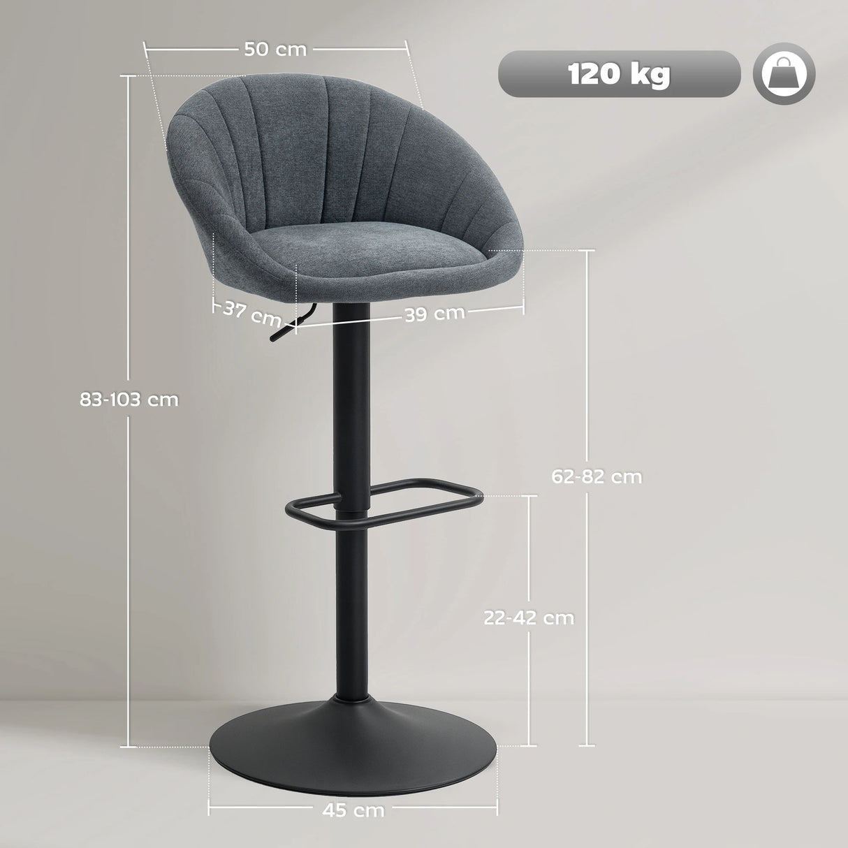 HOMCOM Set of Two Relaxed Tub Bar Stools - Dark Grey