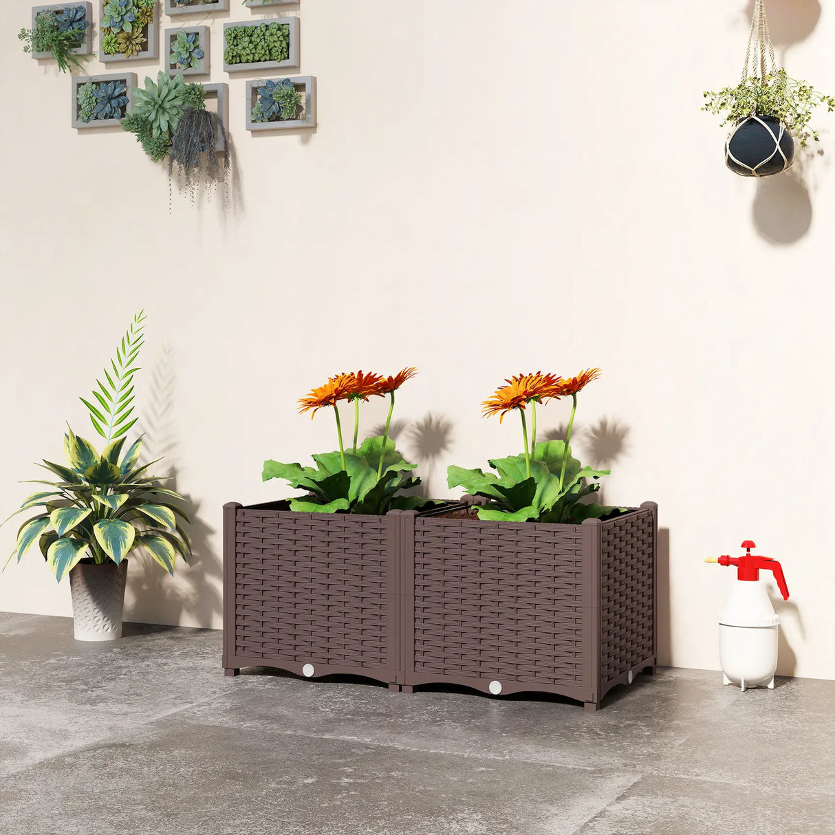 Outsunny Plastic Raised Garden Bed with Legs, Self Watering Elevated Planter Boxes with Drainage Holes and Plugs