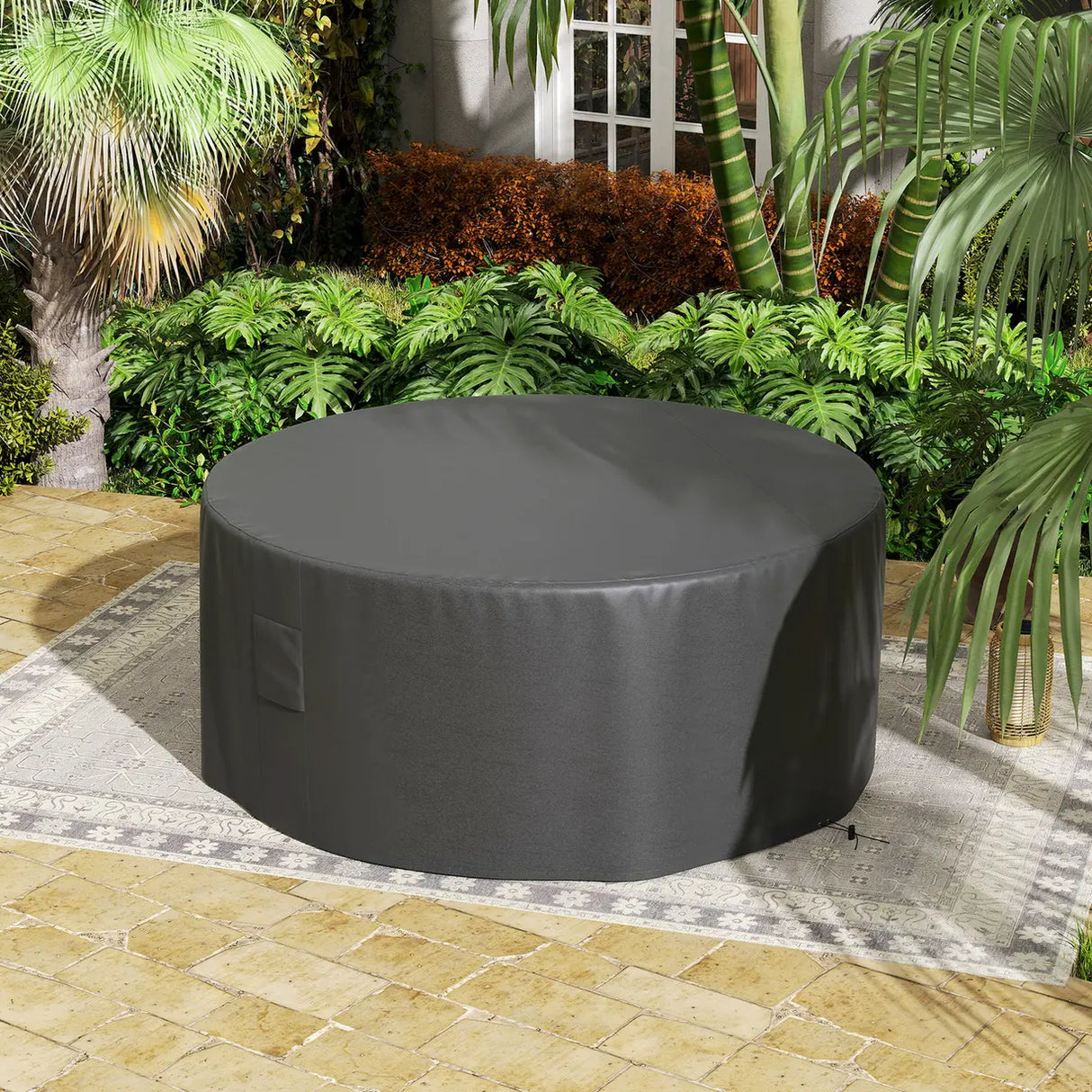 Outsunny Garden Patio Large Furniture Set Round Cover 600D Oxford Waterproof, 193 x 80H cm, Black