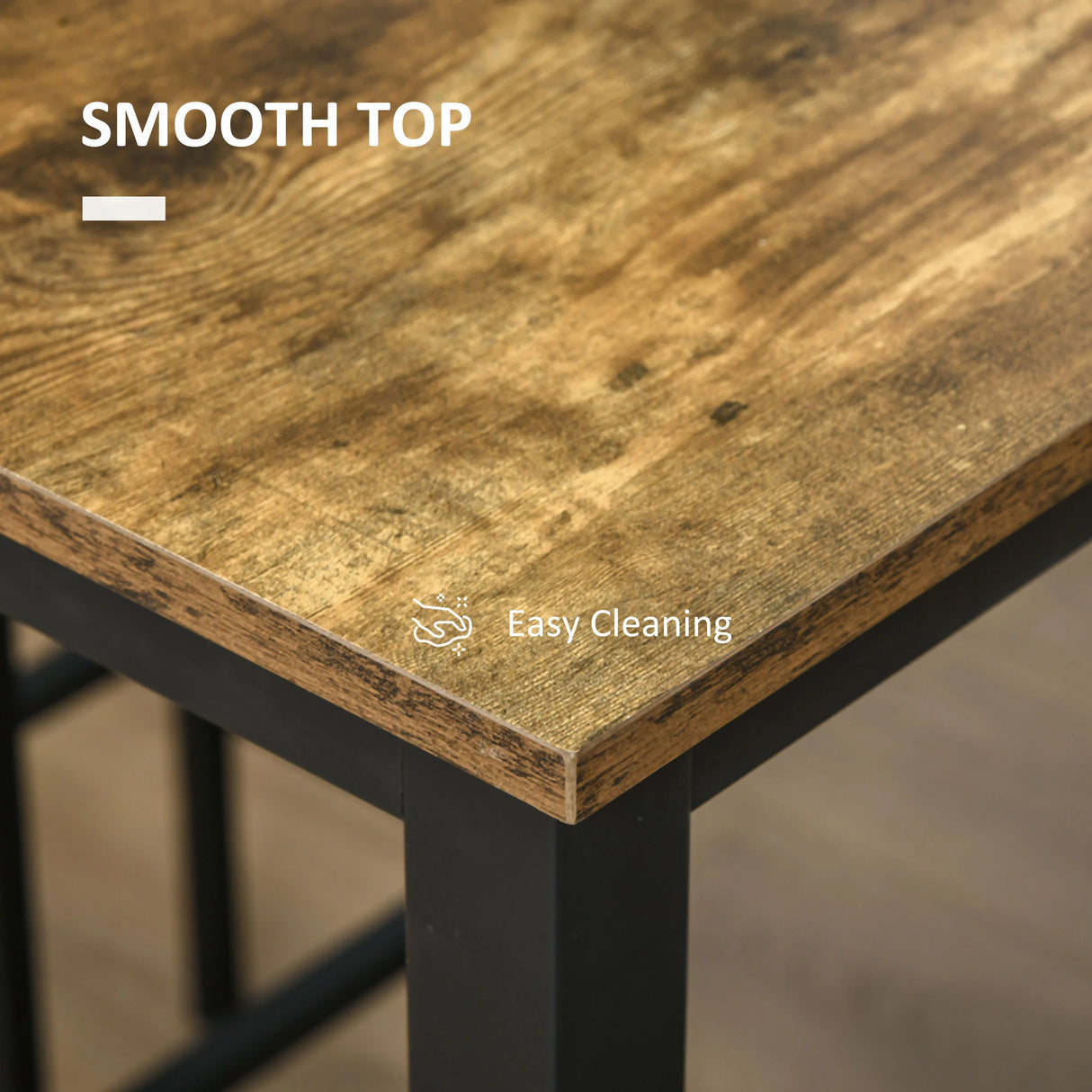 HOMCOM 120x60cm Bar Table Set, Breakfast Table with 2 Stools, 3-Piece Counter Height Dining Table & Chairs for Kitchen, Living Room, Rustic Brown