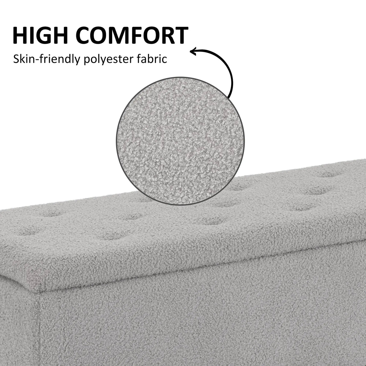 HOMCOM 57L Storage Ottoman, End of Bed Bench with Wooden Legs, Fabric Footstool for Living Room, Bedroom, 95 x 38 x 45cm, Grey