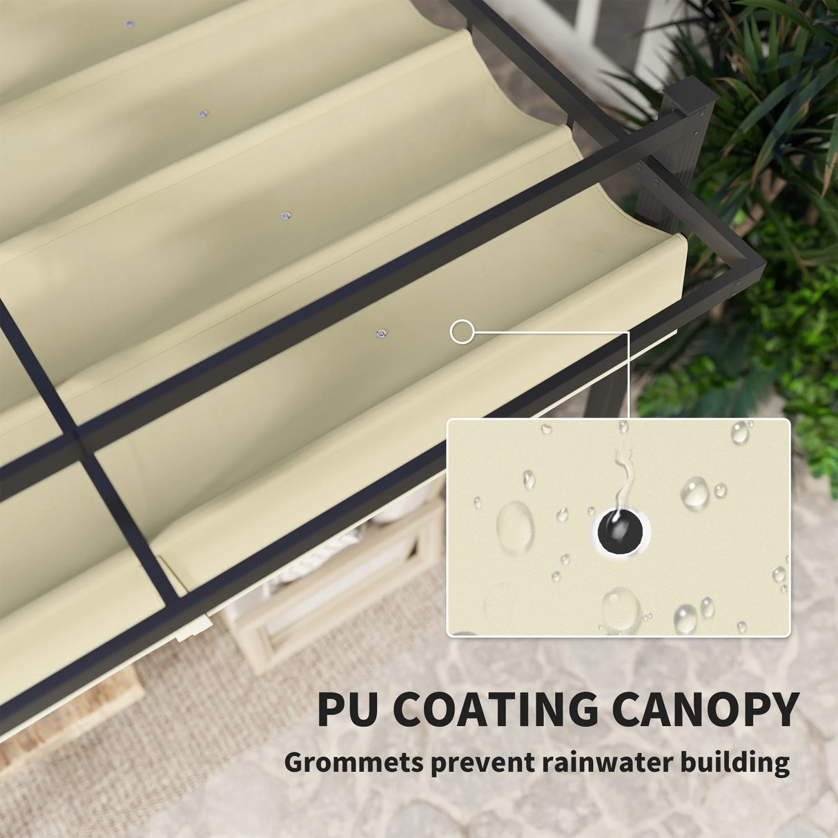 Outsunny 3 x 3m Aluminium Pergola, with Retractable Roof - Grey/Khaki