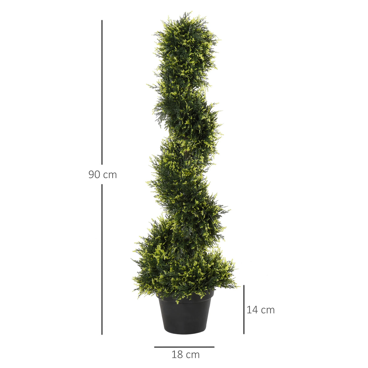 Outsunny 90cm/3FT Artificial Trees, Spiral Topiary Trees w/ Pot Set Of 2, Fake Indoor Greenery Plant Home Office Garden Decor Green