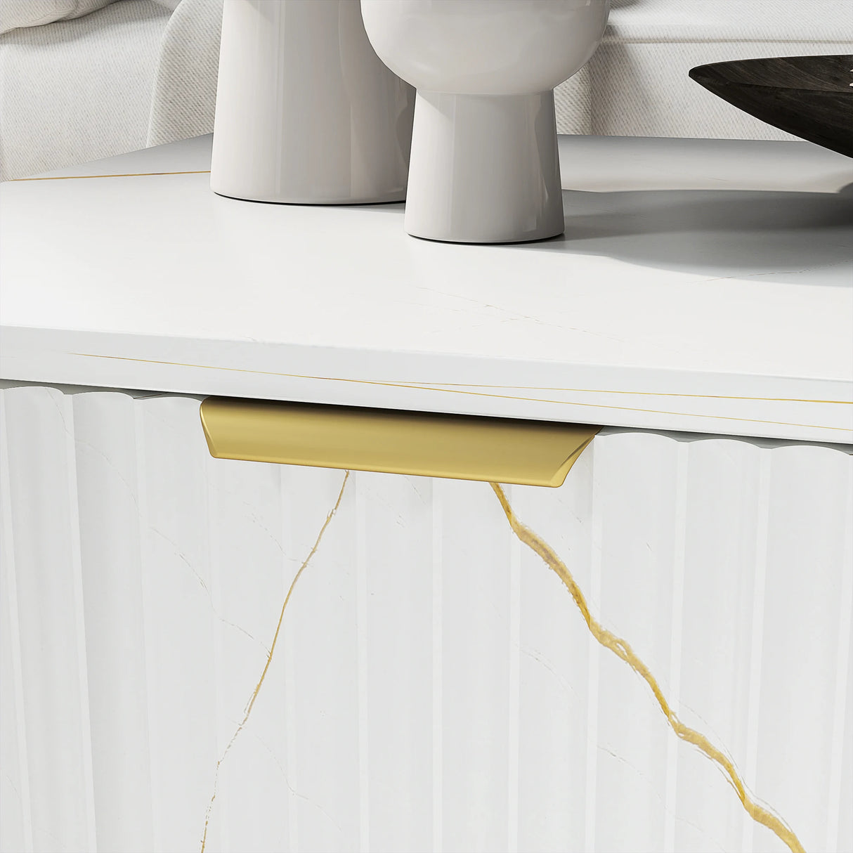 HOMCOM Elegant Marble Effect Storage Coffee Table - White