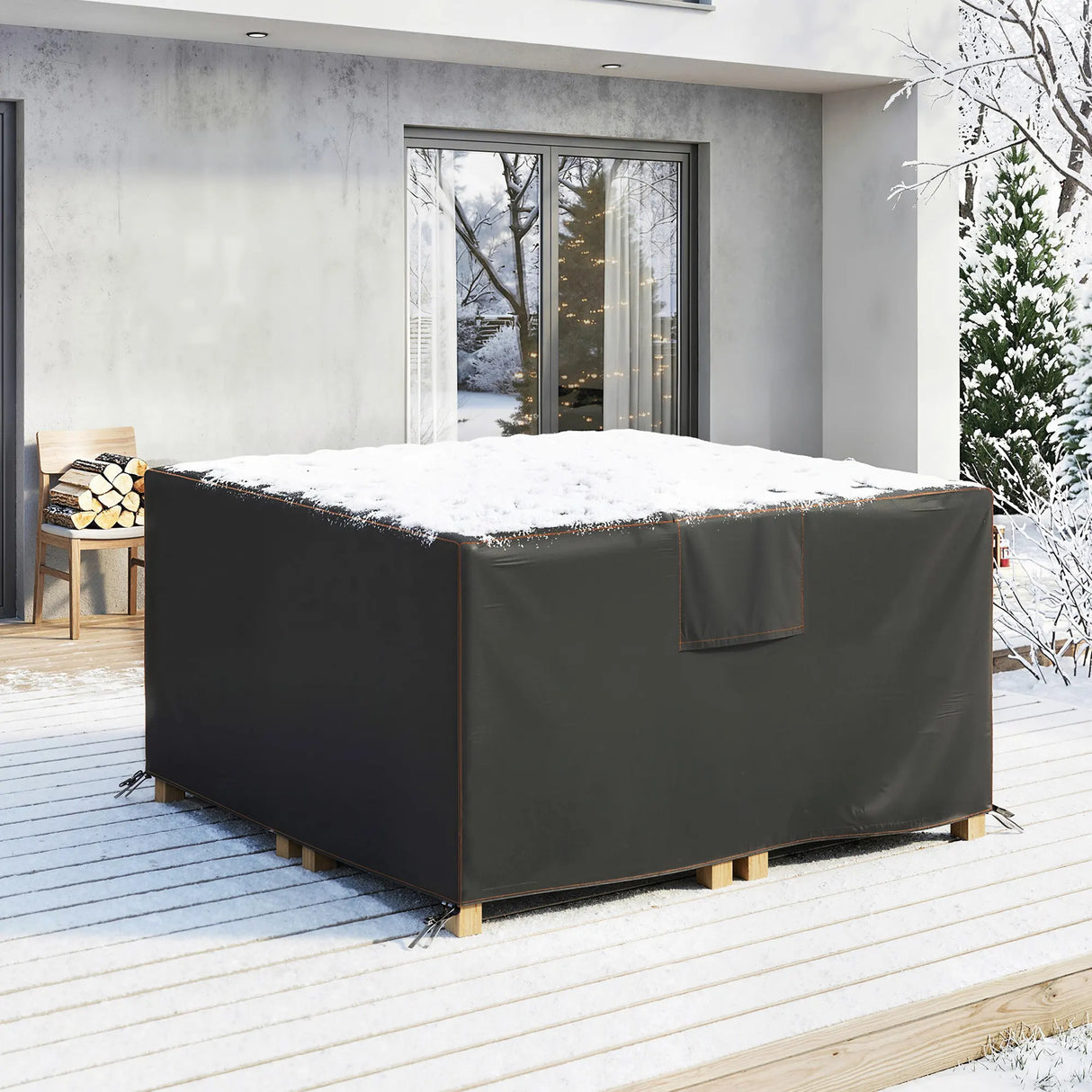 Outsunny Garden Furniture Cover, Waterproof Patio Furniture Cover with Air Vent, 420D Oxford Fabric, 125 x 125 x 74 cm, Black