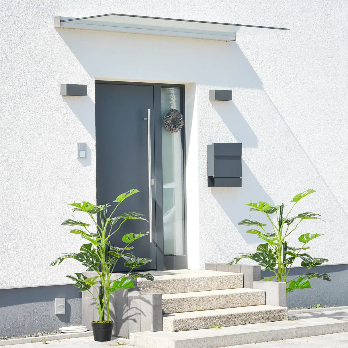 Outsunny 100cm/3.3FT Artificial Monstera Tree Decorative Cheese Plant 21 Leaves with Nursery Pot, Fake Tropical Palm Tree for Indoor Outdoor Dcor, Set of 2