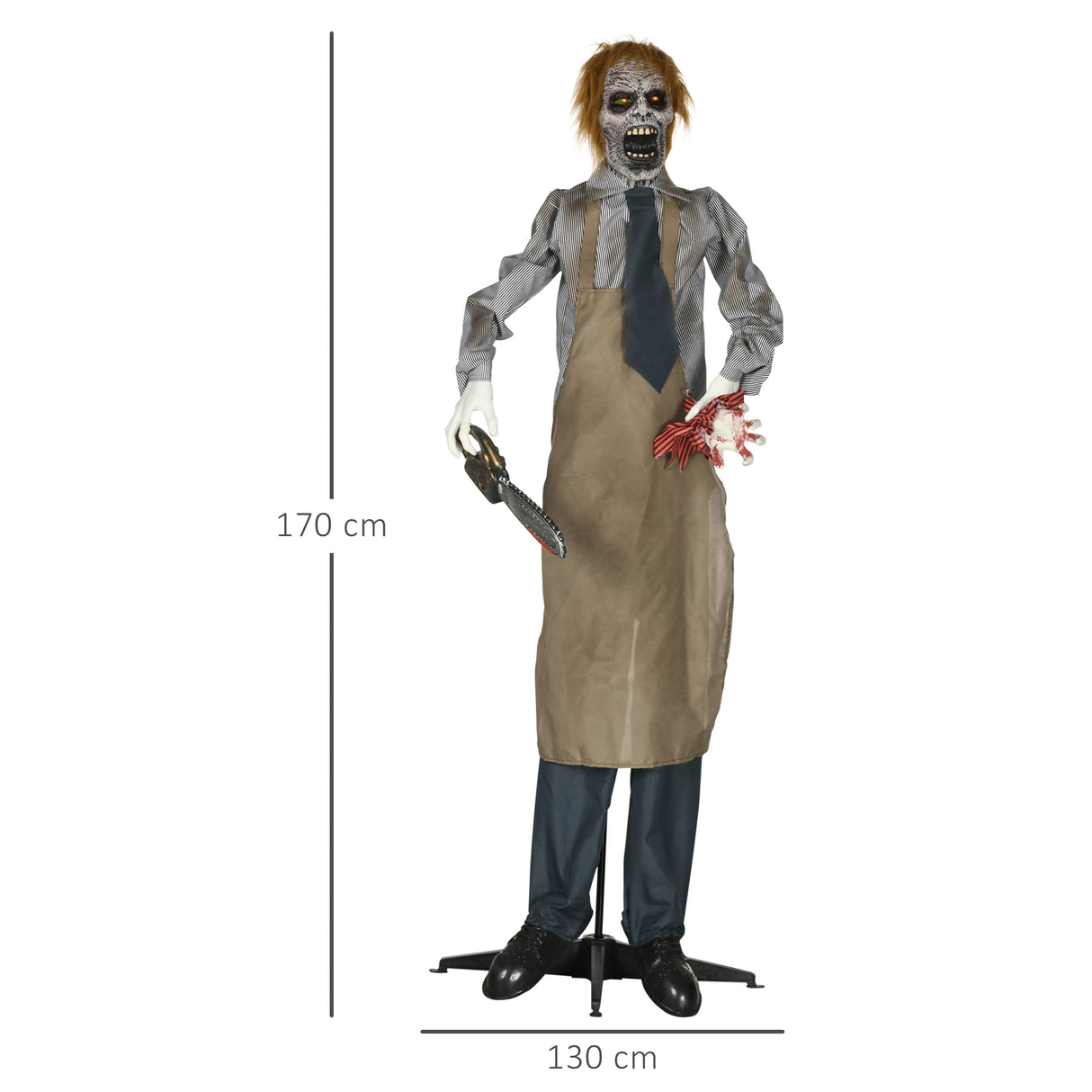 HOMCOM 5.5ft Life Size Halloween Animatronic Standing Chainsaw Killer, with Light Up Eyes, Sound Activated Moving Body, Scary Halloween Decorations, Battery Operated, Indoor Party Props