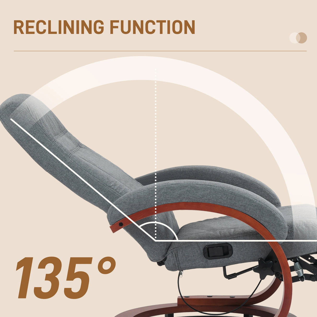 HOMCOM 135 Manual Reclining Swivel Chair, with Footrest - Grey