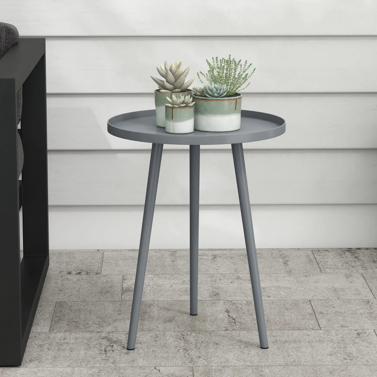 Outsunny Round Garden Coffee Table, Outdoor Side Table with Rounded Steel Edge, 40 x 50H cm, Grey