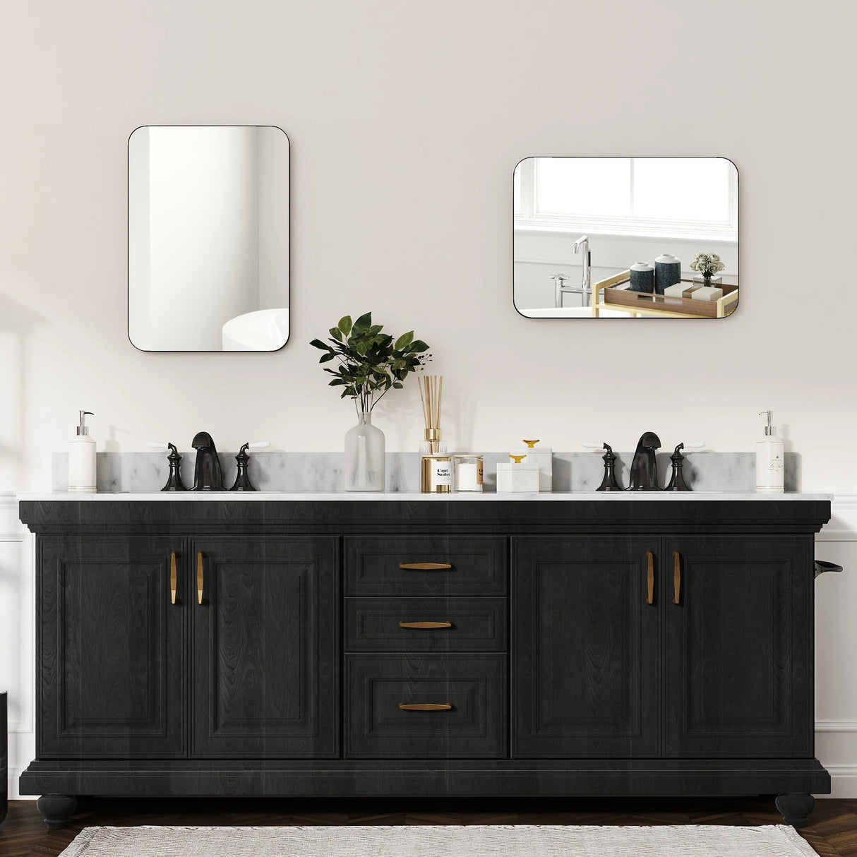 HOMCOM 70 x 50cm Curved Bathroom Mirror - Black