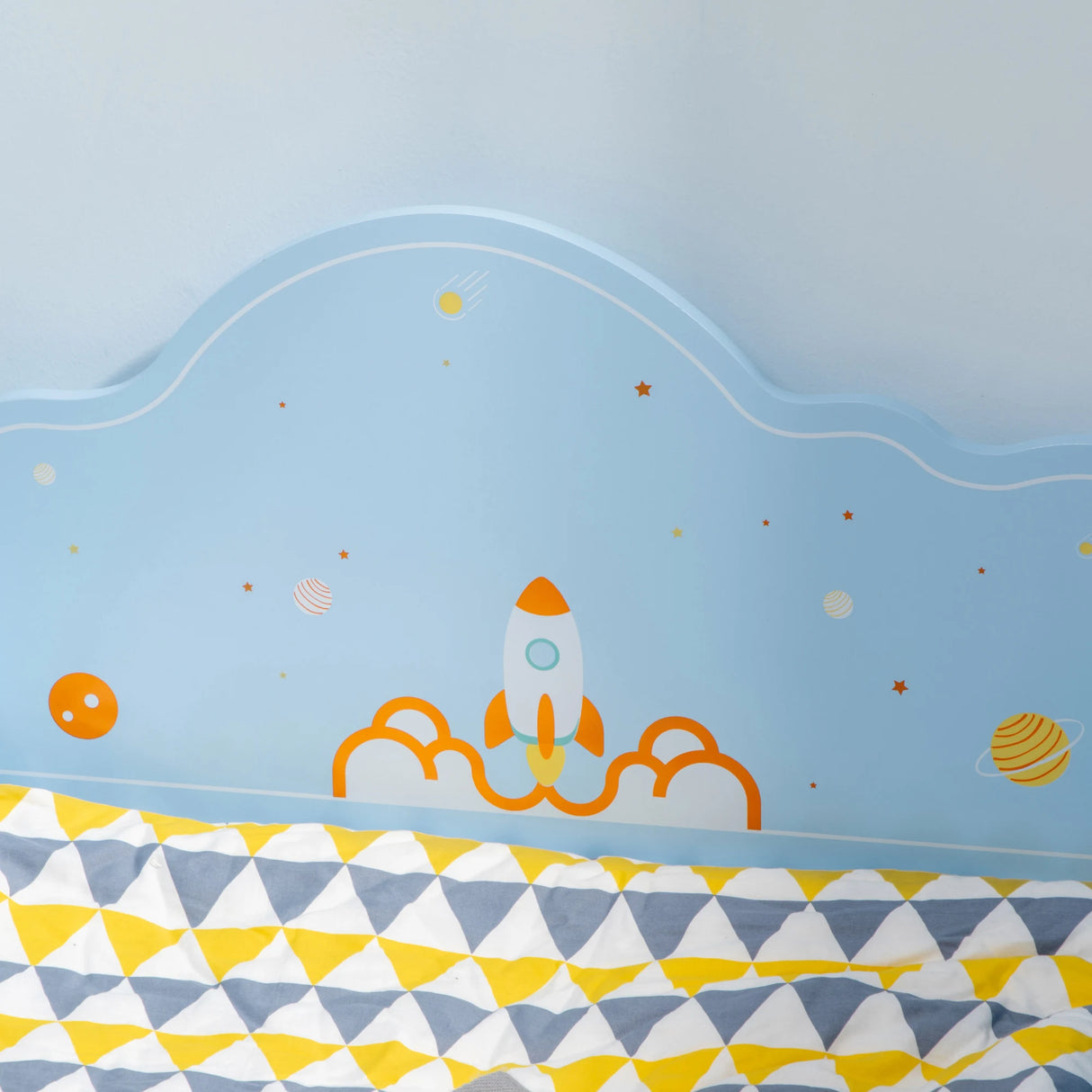 ZONEKIZ Space Themed Toddler Bed, Kids Bedroom Furniture, with Safety Rails - Blue