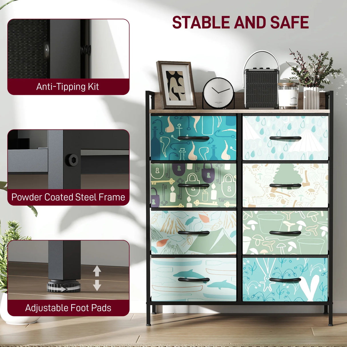 HOMCOM 8-Drawer Chest of Drawers - Blue