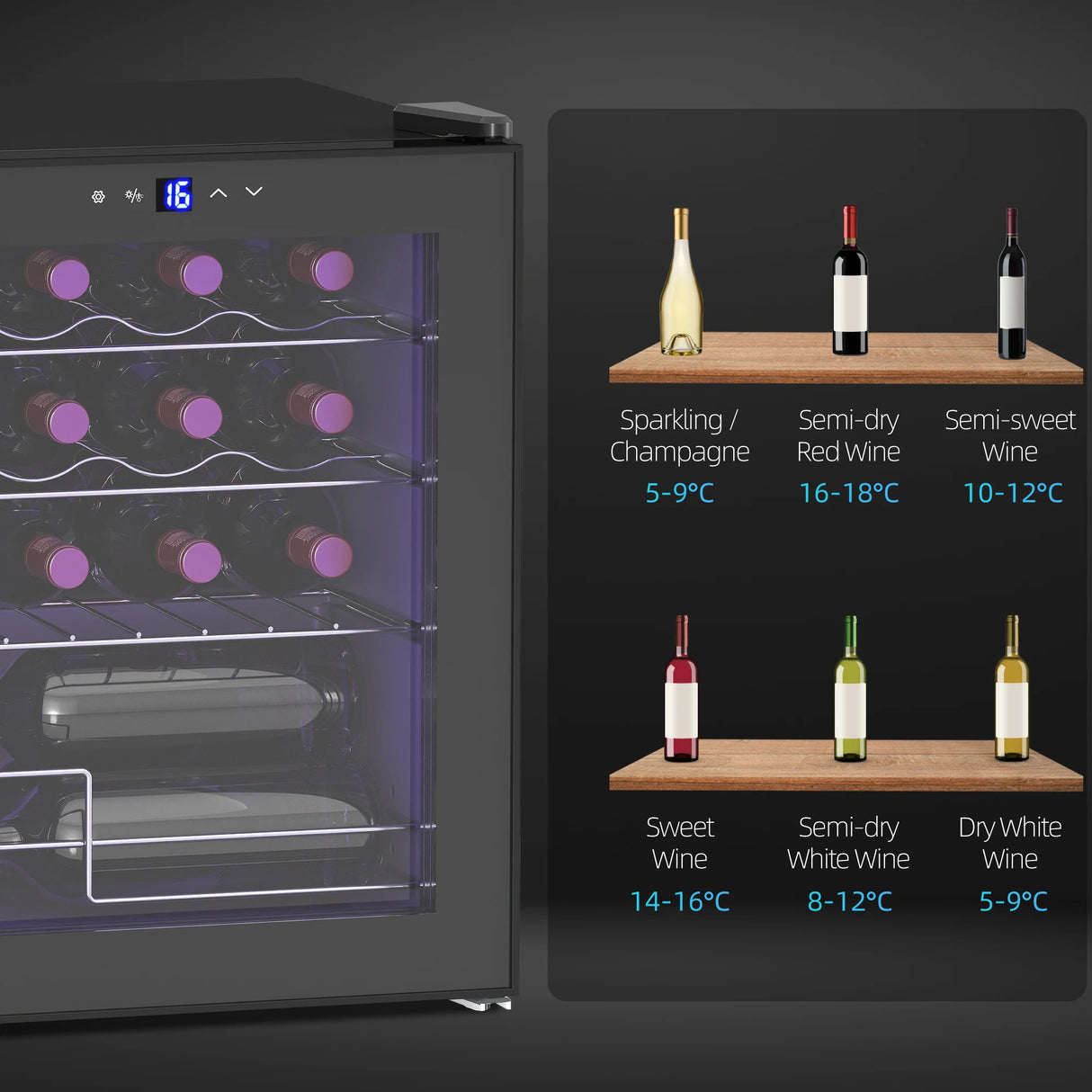 HOMCOM 42L 16-Bottle Wine Cooler Fridge - Black