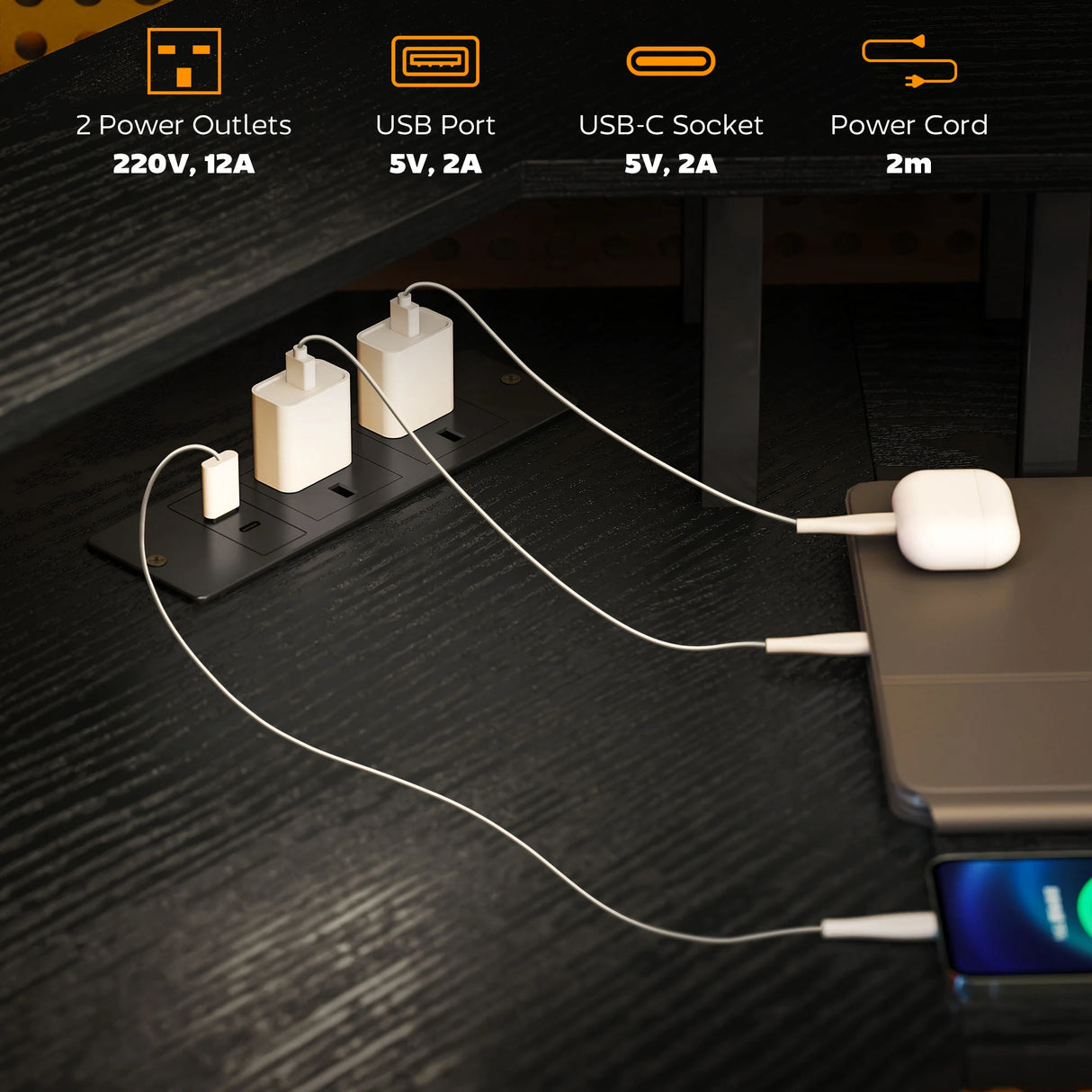 HOMCOM 'L' Shaped Work Desk, with LED Lights - Black