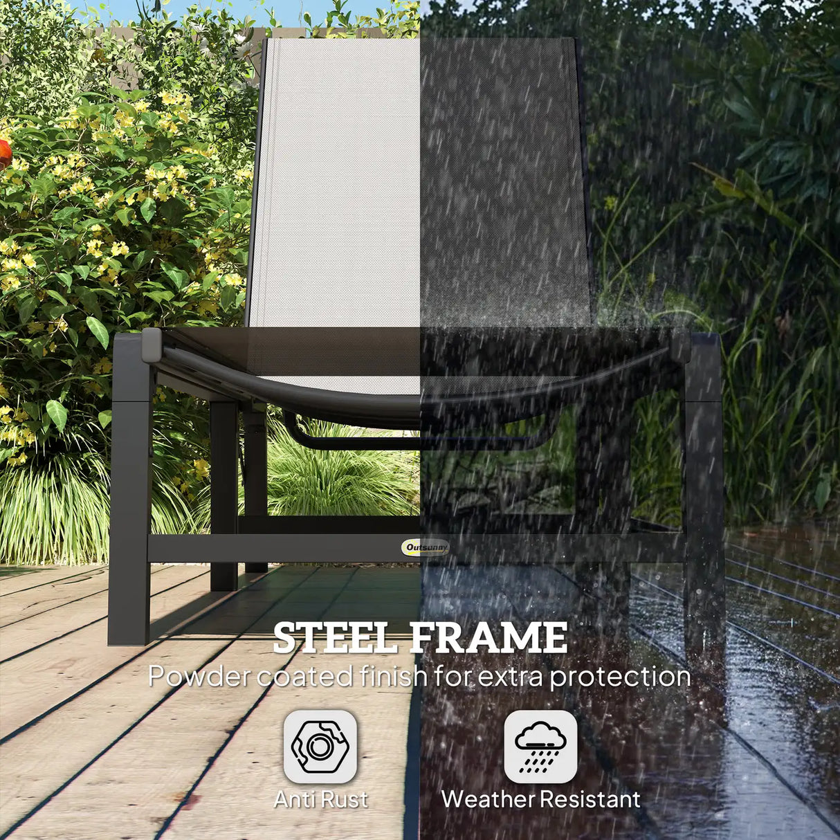 Outsunny Folding Sun Lounger Set of 2, 5-Position Adjustable Reclining Garden Loungers, Garden Chaise Lounge Sunbed Recliner Chairs with Steel Frame for Beach, Porch, Patio, Camping, Light Grey