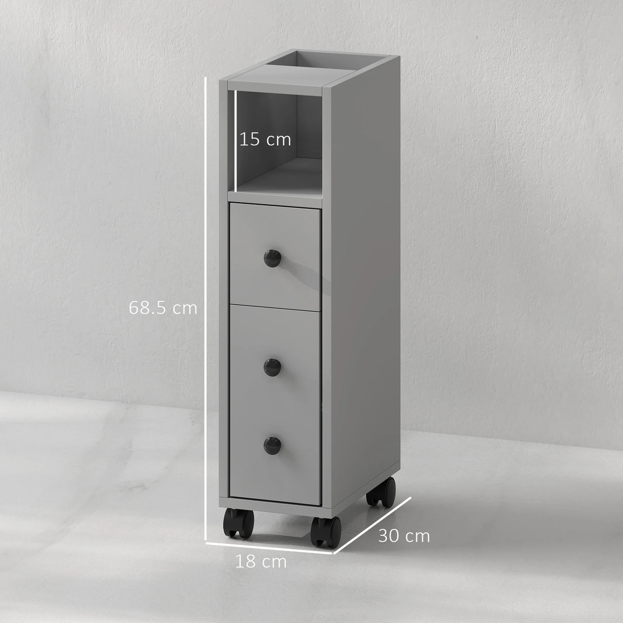 kleankin Slimline Bathroom Storage Cabinet - Grey