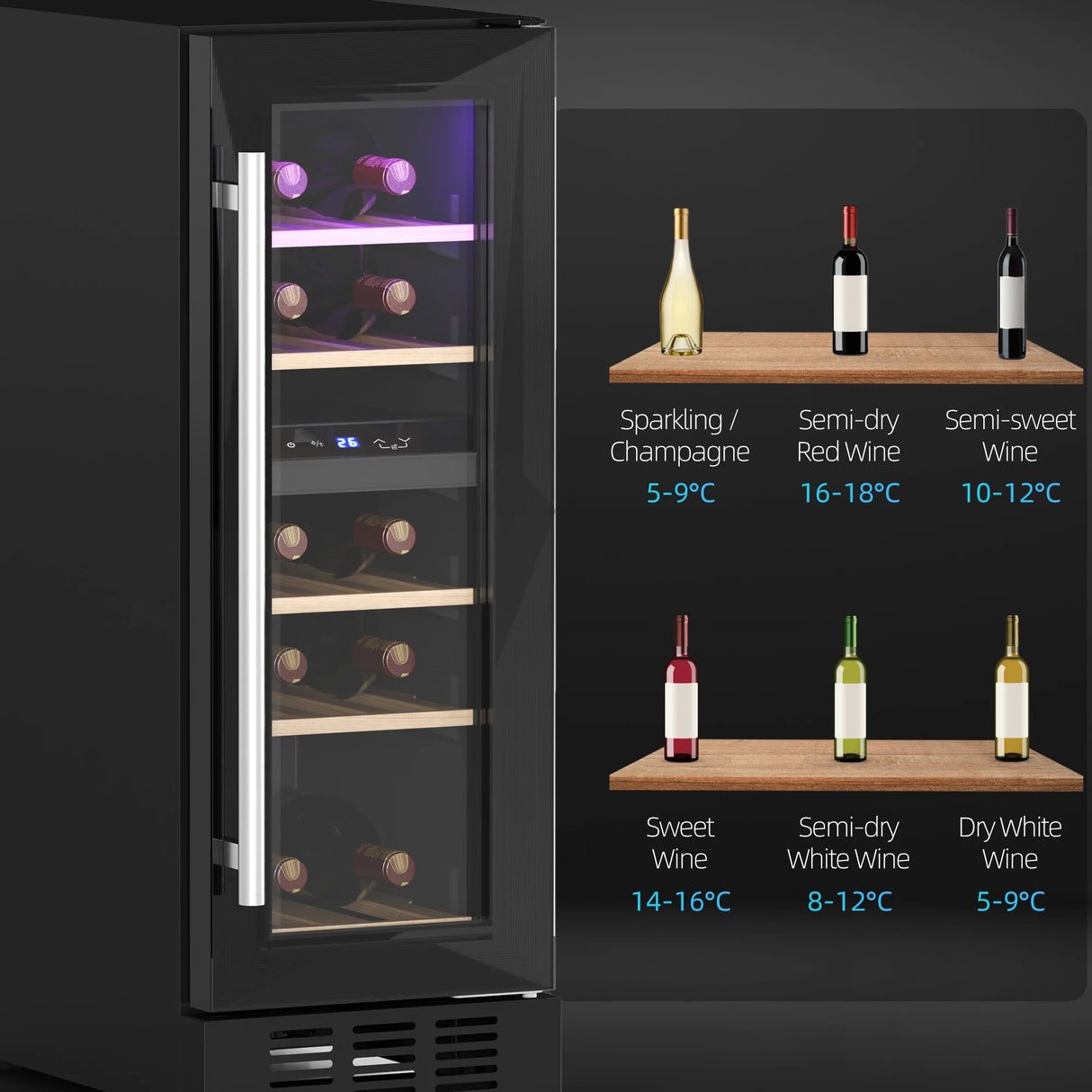 HOMCOM 16 Bottle Dual Zone 5-18 Wine Fridge - Black