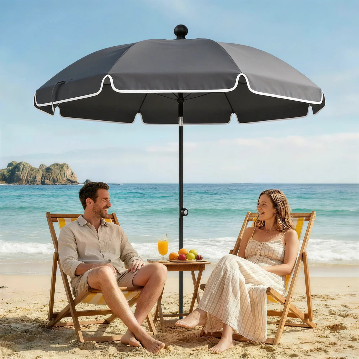 Outsunny 1.8 m Beach Umbrella Parasol with Sand Anchor, Portable 30 Tilting Patio Sun Shade with Adjustable Height, Dark Grey