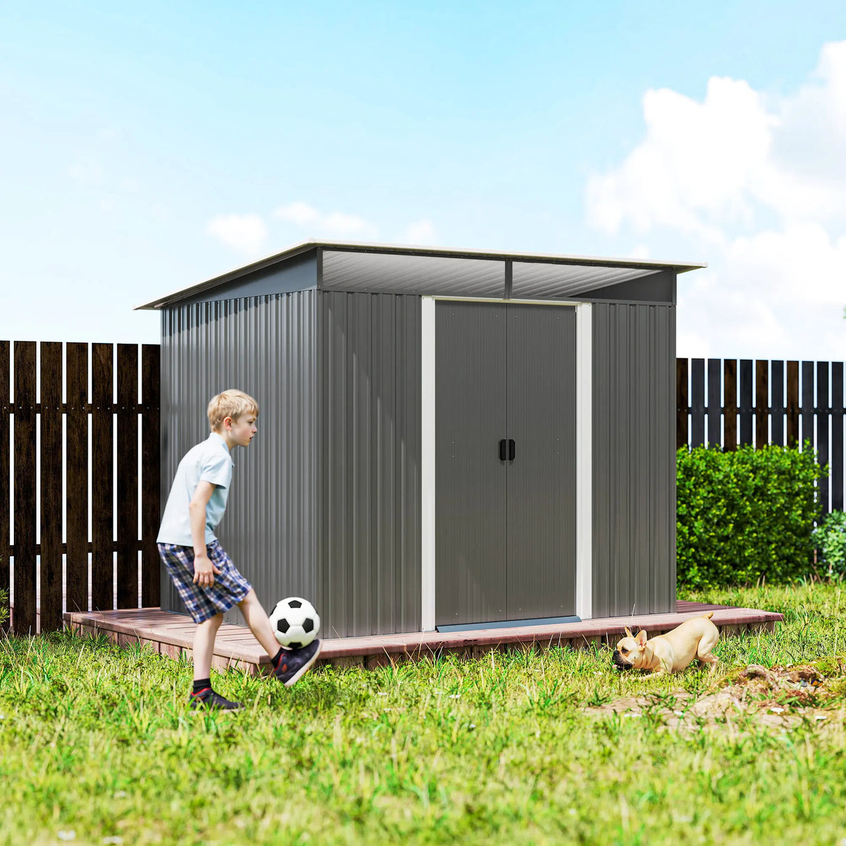 Outsunny Garden Metal Storage Shed House Hut Gardening Tool Storage w/ Tilted Roof and Ventilation 8.5 x 6ft, Grey