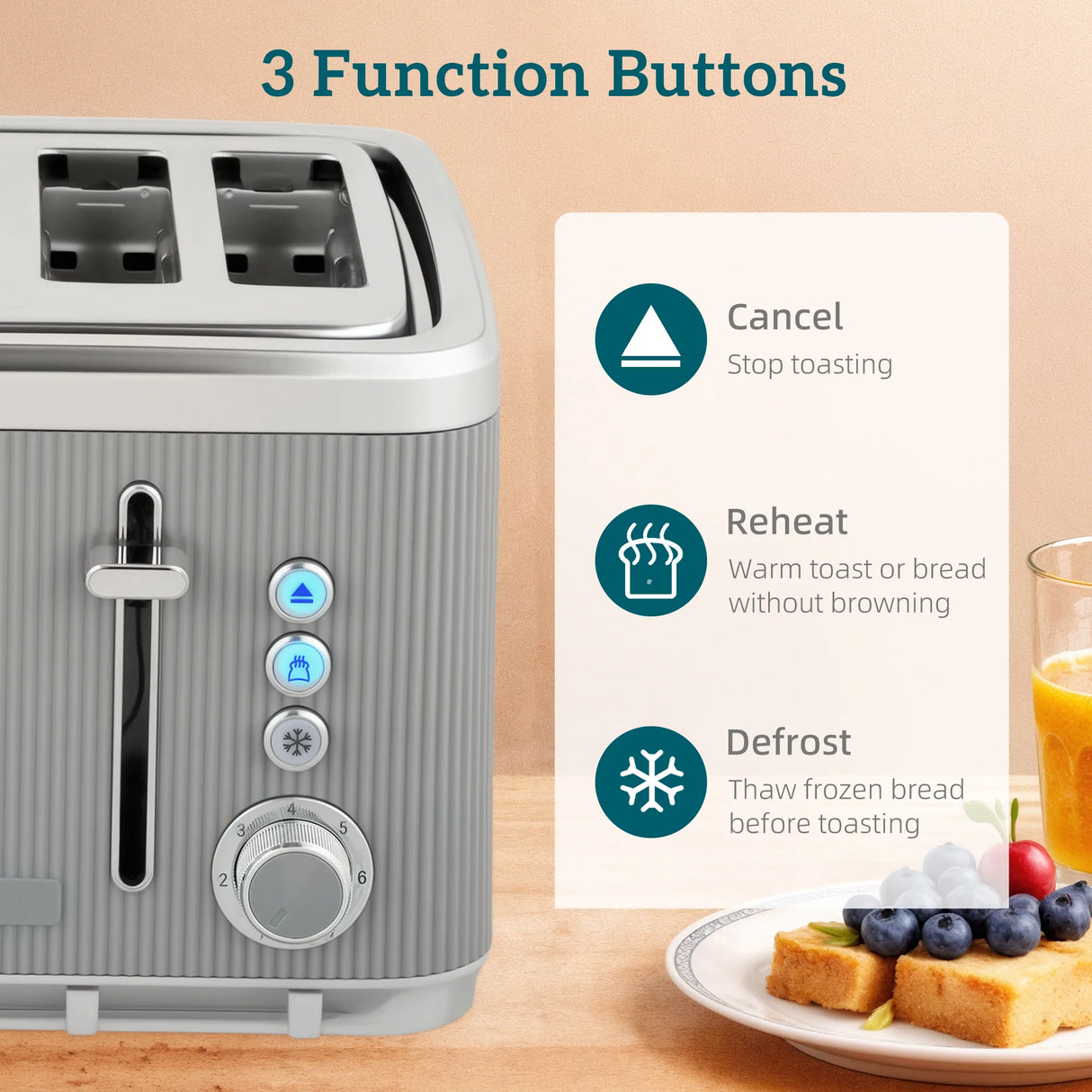 HOMCOM Electric Stainless Steel Kettle and Toaster Set, 3000W 1.7L UK Strix Thermostat Fast Boil Kettle w/ Limescale Filter, Cool Touch Body, 4 Slice Toaster with 7 Browning Levels, Crumb Tray, Tan