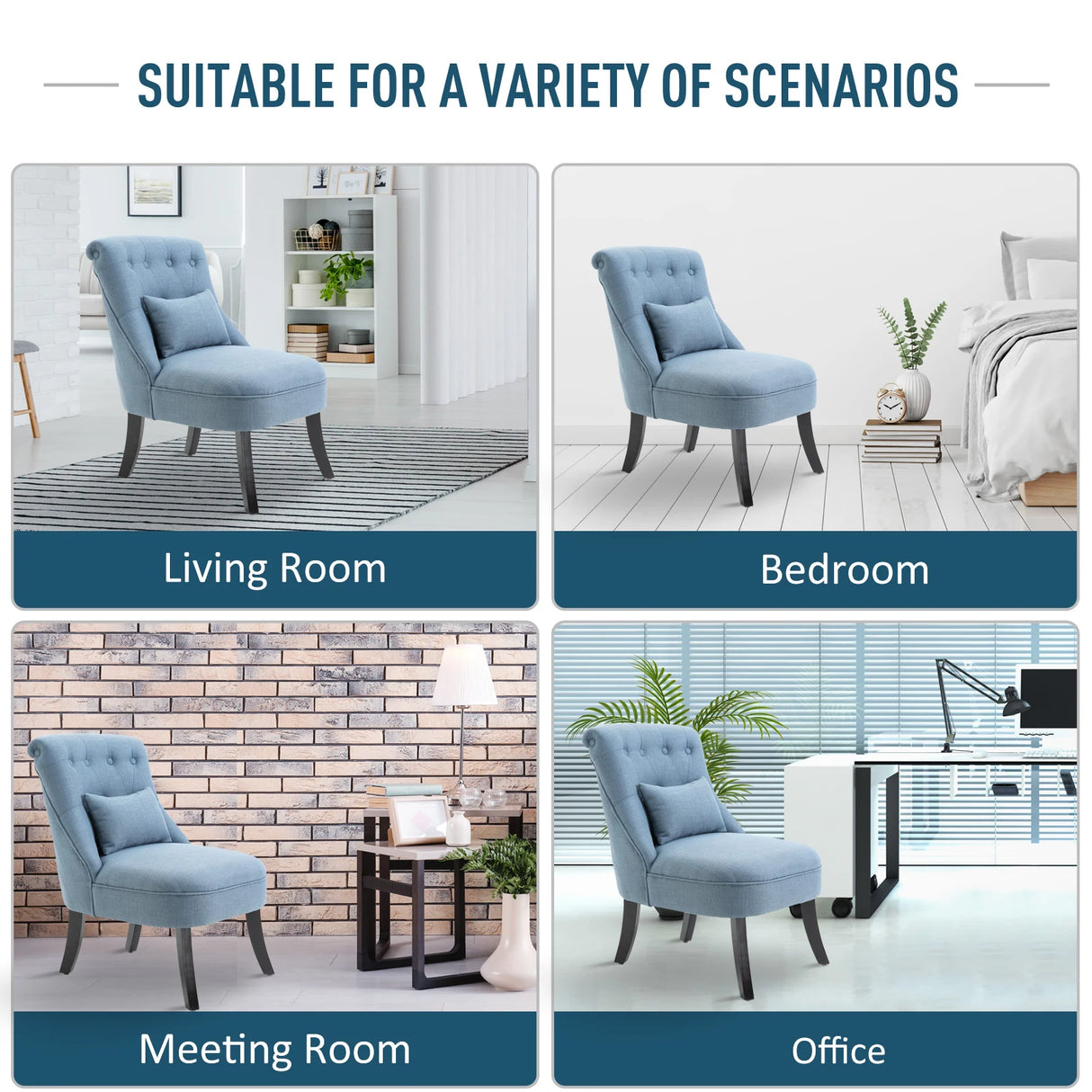 HOMCOM Tub Chair, Armless Single Sofa, Modern Button Tufted Armchair, Upholstered Linen Fabric Longue Accent Chair for Living Room, Bedroom, Set of 2, Blue