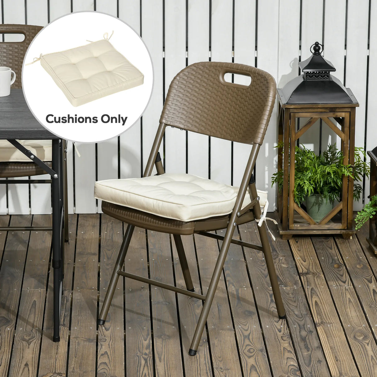 Outsunny Set of 4 Garden Seat Cushion with Ties, 42 x 42cm Replacement Dining Chair Seat Pad, Cream White