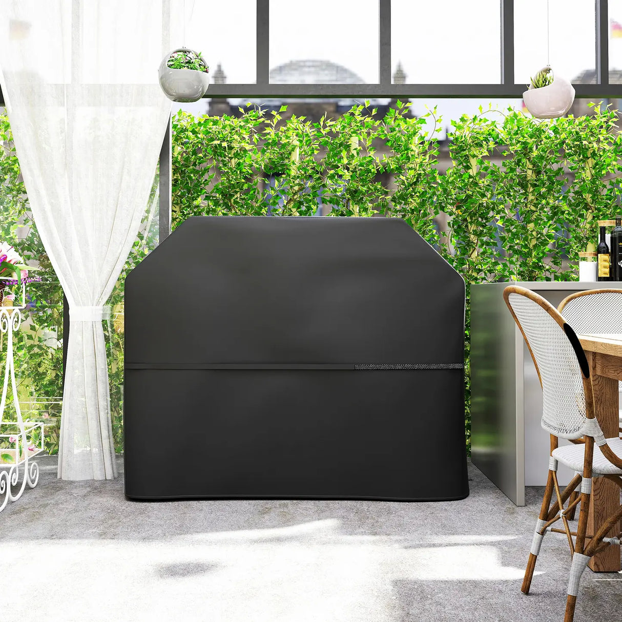 Outsunny BBQ Cover for Rectangular Gas Grill, 600D UPF30+ Oxford Fabric Barbecue Cover for Waterproof Protection Rip-Proof, with Windproof Hook and Loop Fasteners, Vents, 147 x 61 x 122 cm, Black
