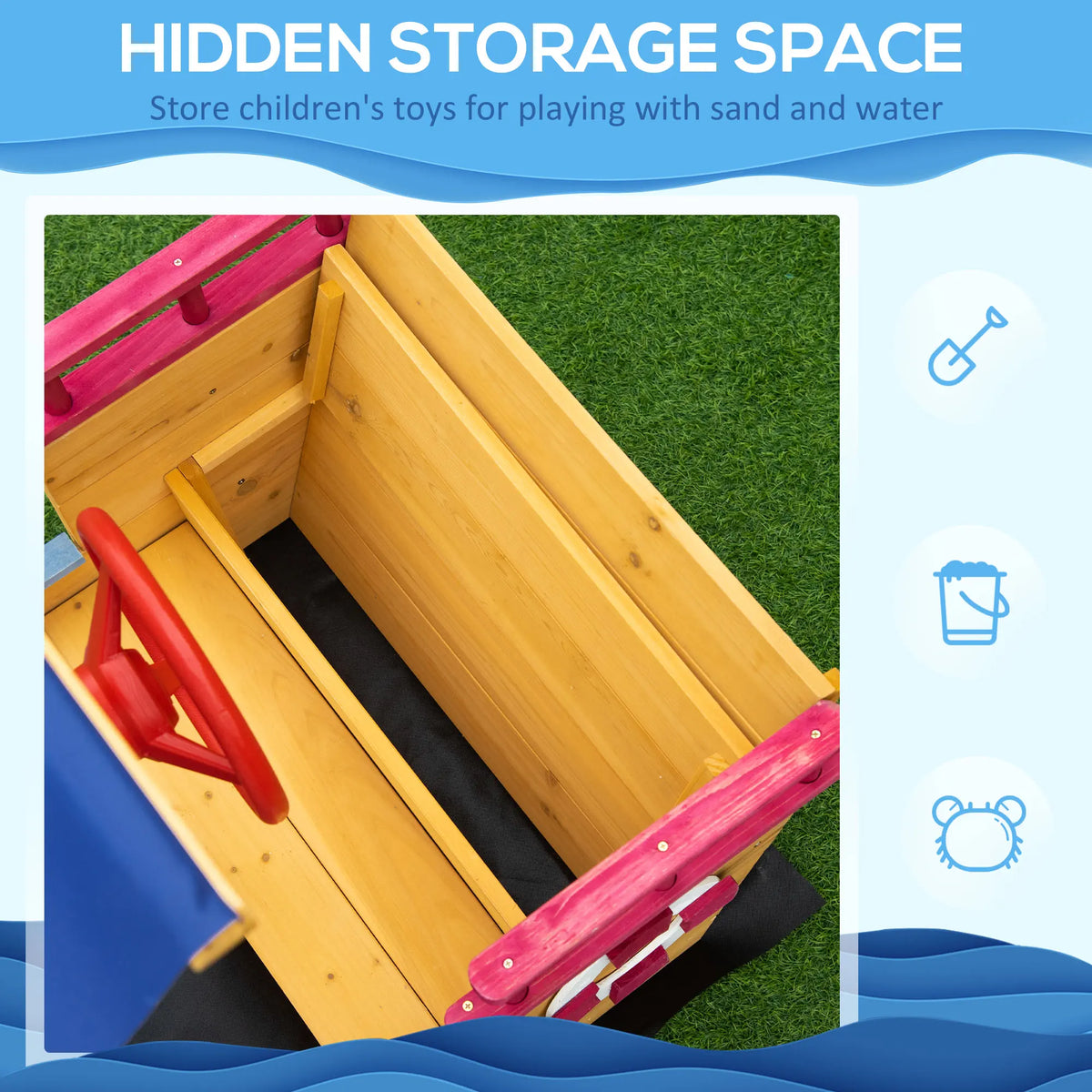 Outsunny Kids Wooden Sandpit, Children Sandbox Pirate Ship, Sandboat Play Station for Outdoor w/ Canopy Shade Storage Bench Bottom Liner