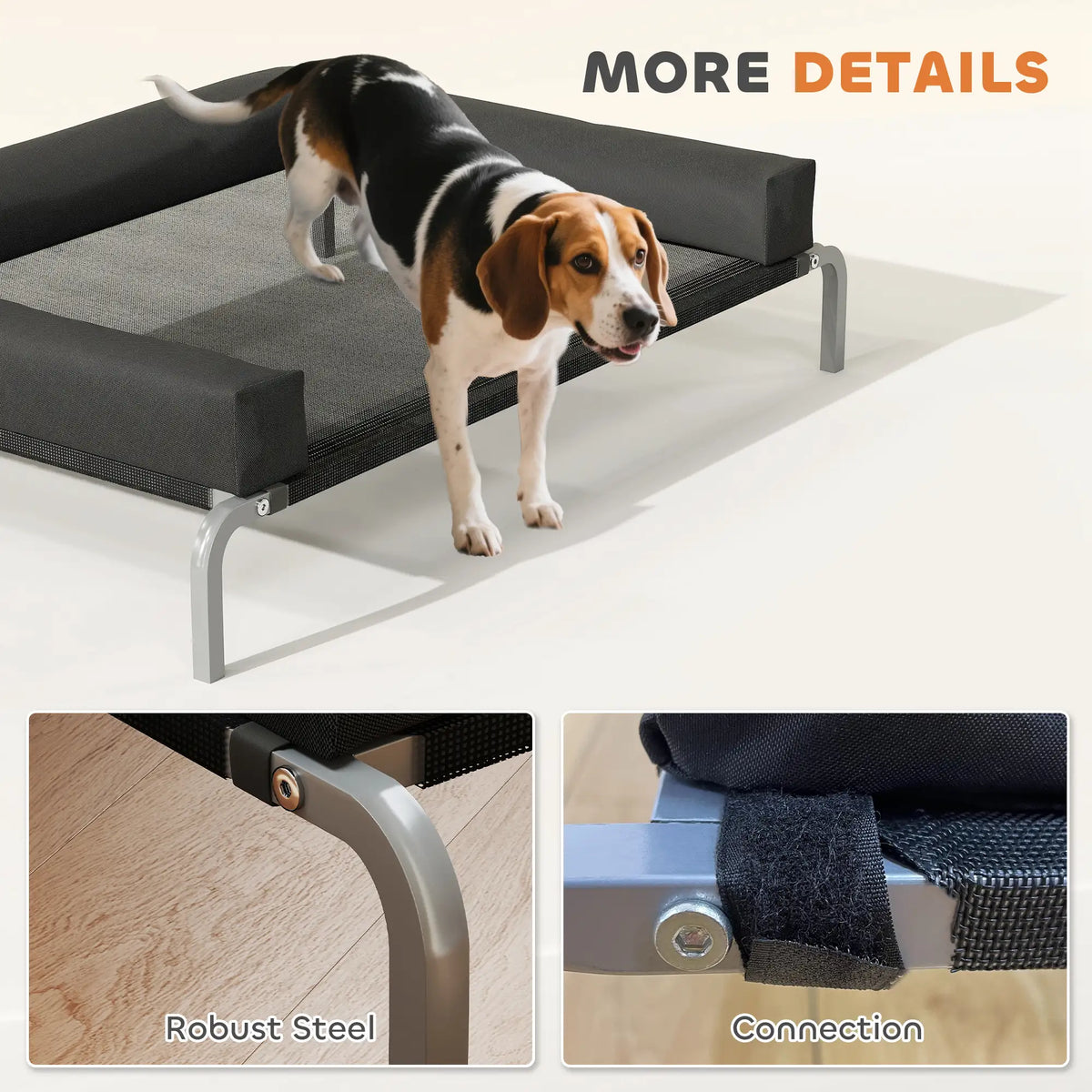 PawHut Elevated Dog Bed with Removable Bolsters, Raised Dog Bed for Medium Breeds, Portable Indoor & Outdoor Pet Cots, Black