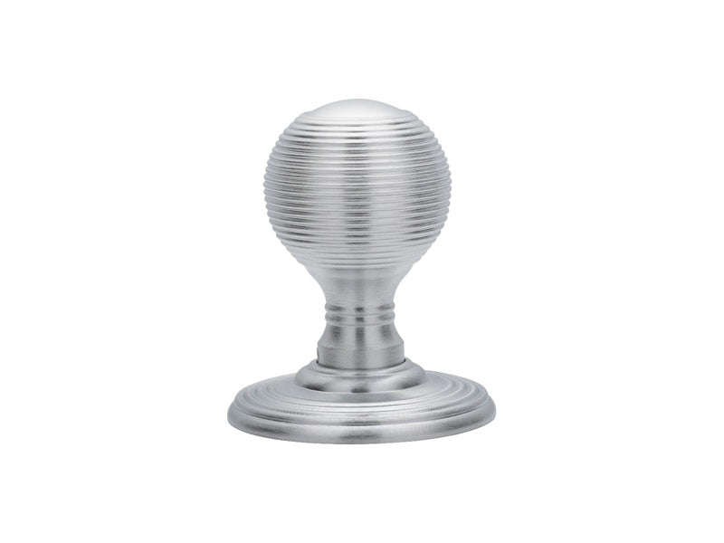 DELAMAIN REEDED KNOB (CONCEALED FIX) C/W LOCATING WASHER - SATIN CHROME - 51MM - PAIR