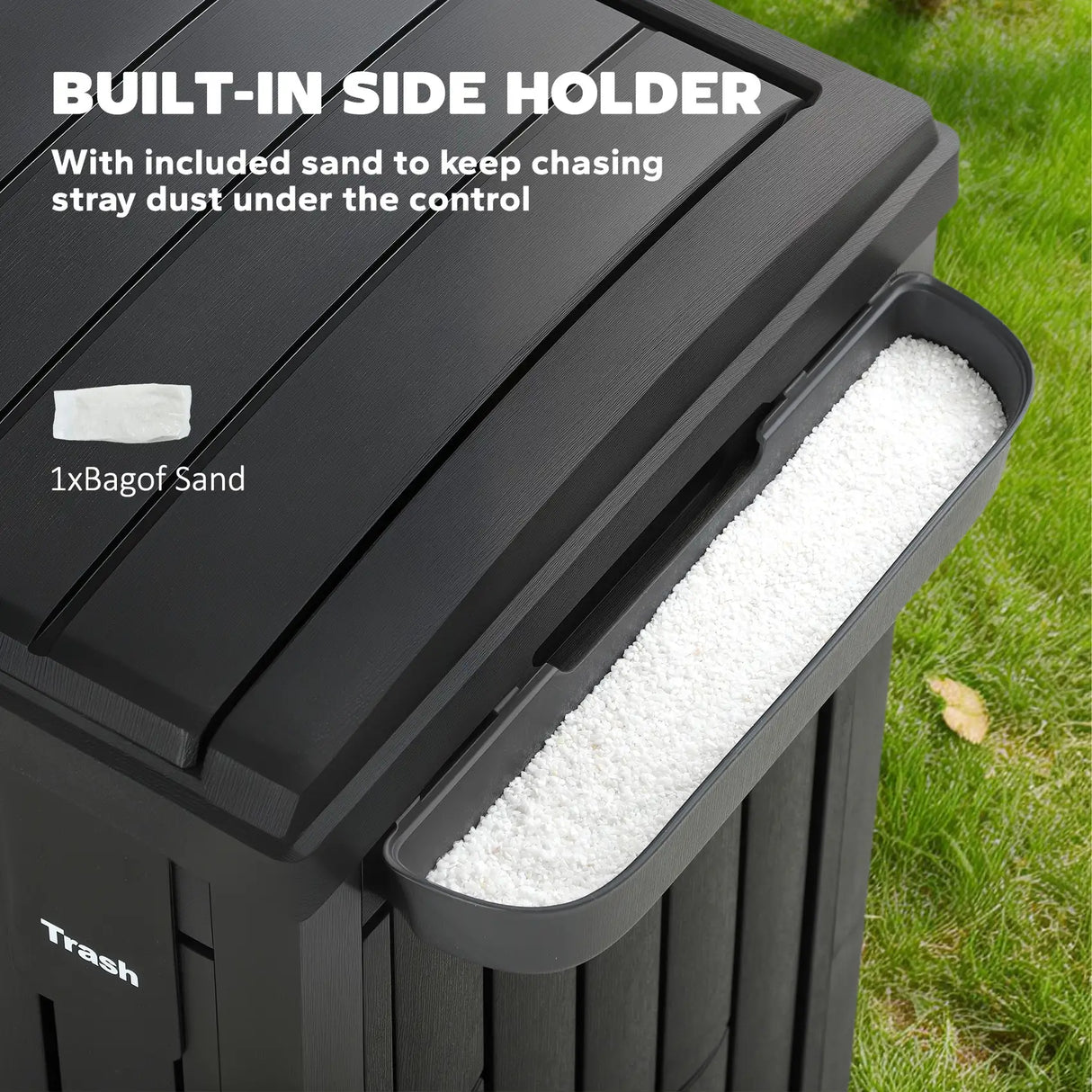 Outsunny 110 L Outdoor Bin with Dual Lid, Waterproof Plastic Trash Bin with Ashtray and Drip Tray, Garden Waste Trash Bin, Black
