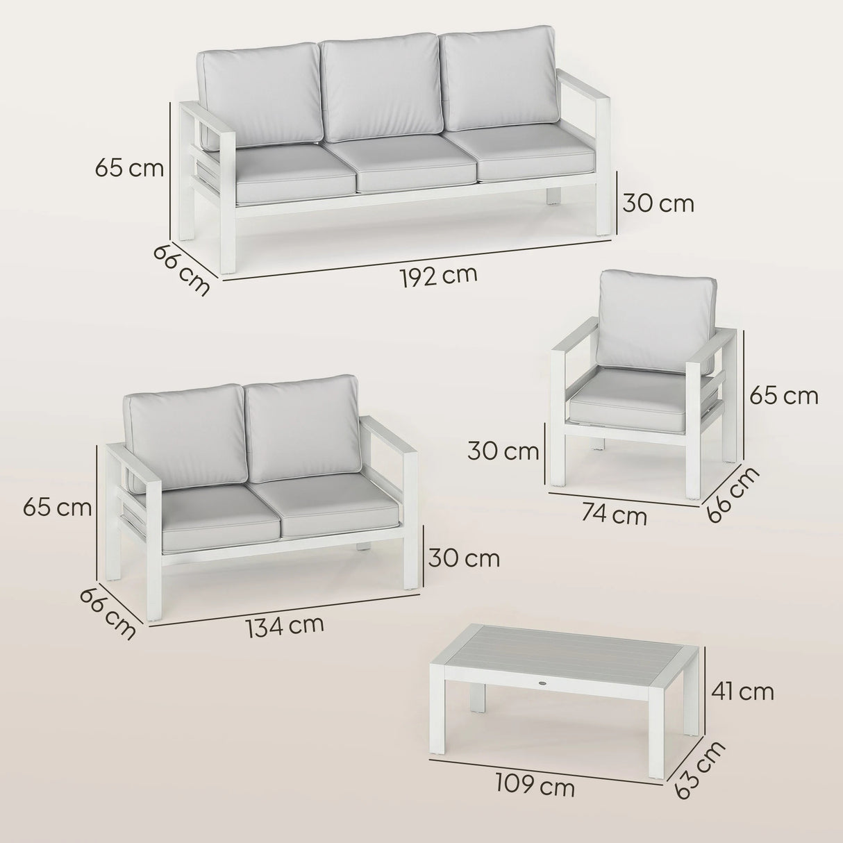 Outsunny 5 Pieces Aluminium Garden Furniture Set with Olefin Cushions, Extra Deep Outdoor Garden Sofa Set, White