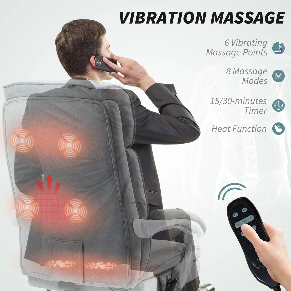 HOMCOM Six-Point Office Massage Chair, with Heat - Grey