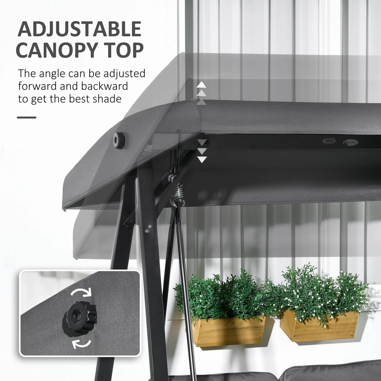 Outsunny Two-Seater Garden Swing Bench, with Adjustable Canopy - Dark Grey