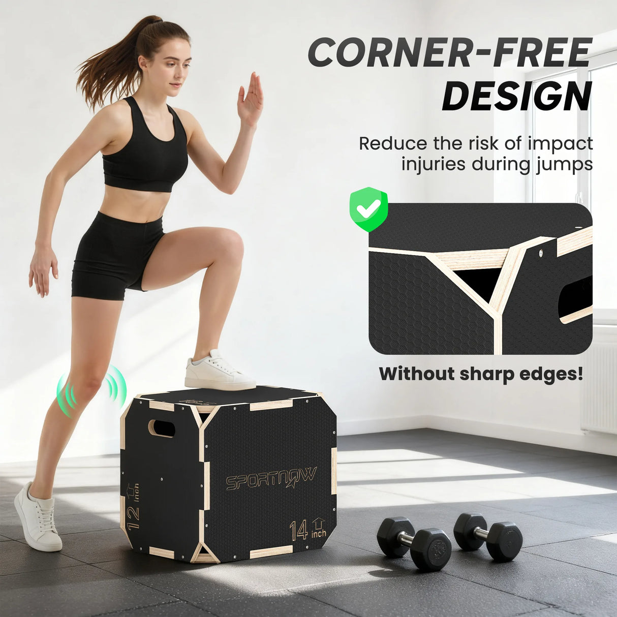 SPORTNOW Non-Slip Plyo Box, Corner-free Wooden Jump Box, 31 x 36 x 41 cm