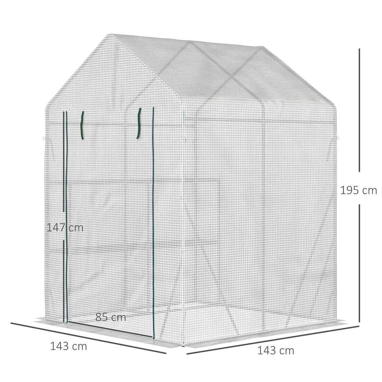 Outsunny Walk In Greenhouse with 2 Tier Shelf, Portable Gardening Plant Grow House Tomato Greenhouse with Roll up Zip Panel Door, Reinforced PE Cover, 143 x 143 x 195cm, Green
