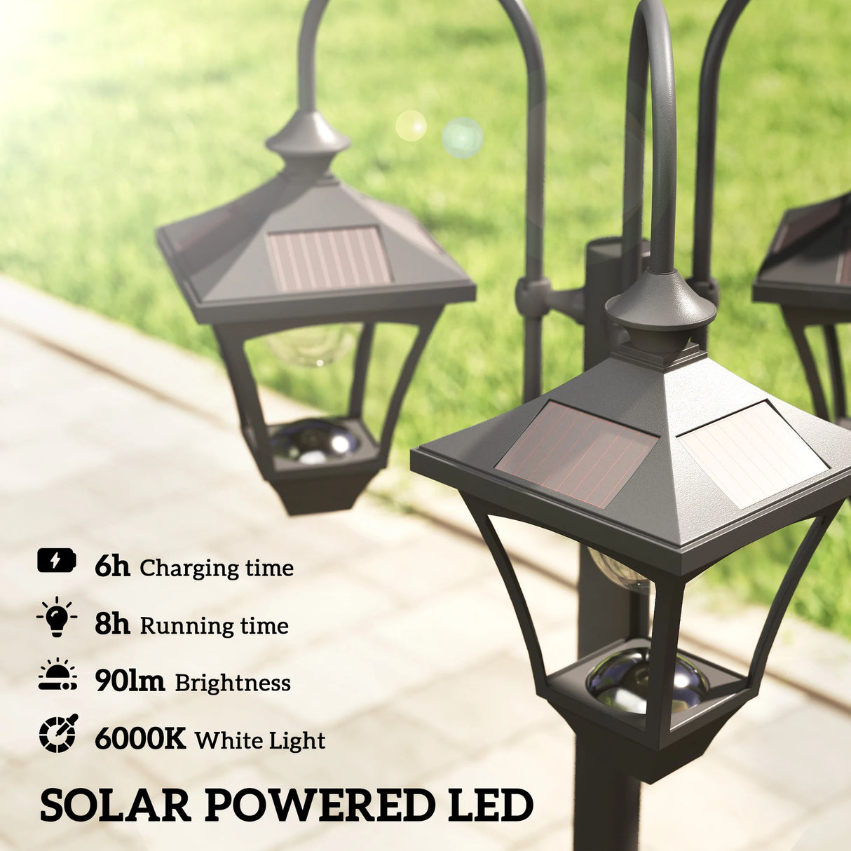 Outsunny Solar Lamp Post with Dusk-to-Dawn Sensor Street Light with 3-Head Planter 185 cm Black