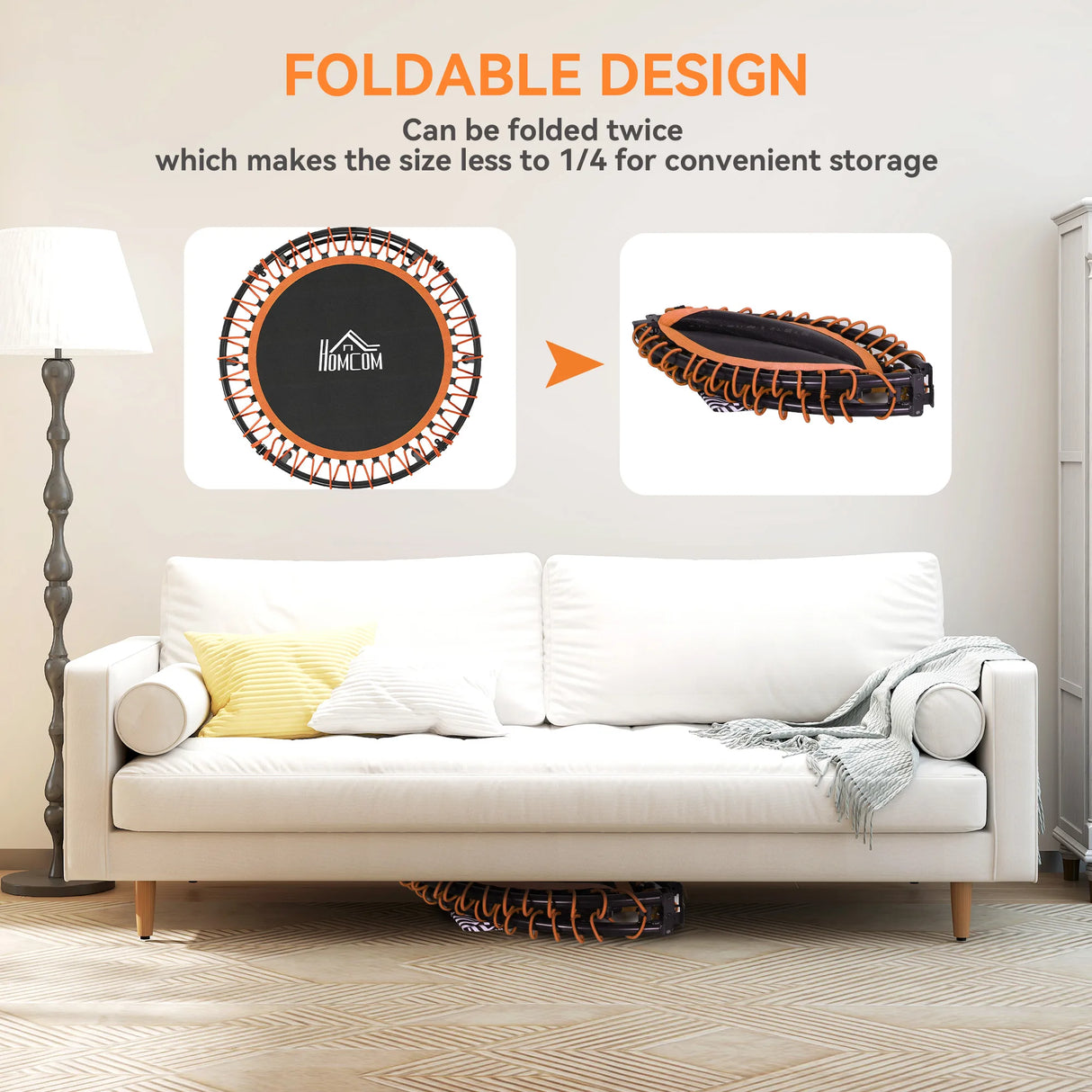 HOMCOM Mini Round Steel Frame Trampoline w/ Adjustable Handle, Orange