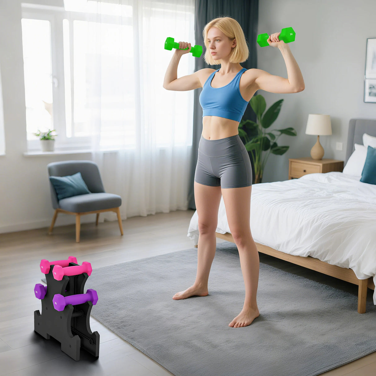 SPORTNOW 2 x 1kg, 2 x 2kg, 2 x 3kg Dumbbells Set with Dumbbell Rack, Hand Weights for Home Gym Training