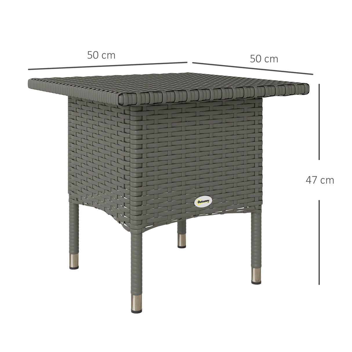 Outsunny Rattan Side Table, Outdoor Coffee Table with Plastic Board Under the Full Woven Table Top for Patio, Garden, Balcony, Grey