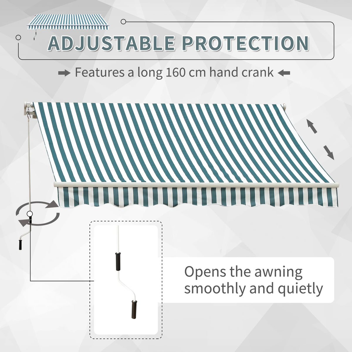 Outsunny Manual Retractable Awning, size (4m x3m)-Green/White Stripes