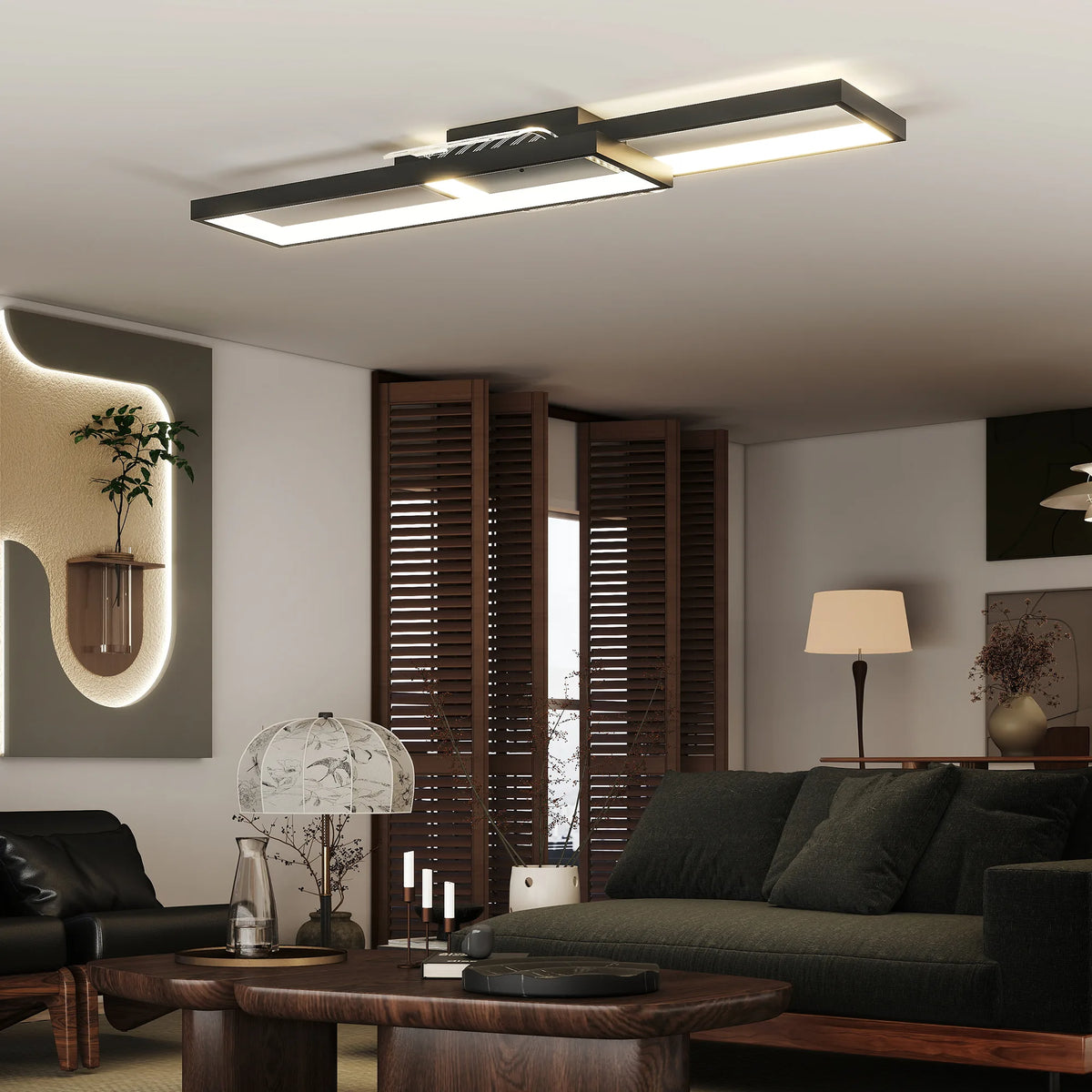 HOMCOM LED Ceiling Light, Modern Dimmable Ceiling Light with Wall Switch & Remote Control, Flush Mount Ceiling Lamp with 3000-6000K Colour Temperatures for Living Room, Bedroom, Black